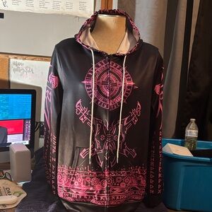 Women's Black and Pink Graphic Zip-Up Jacket